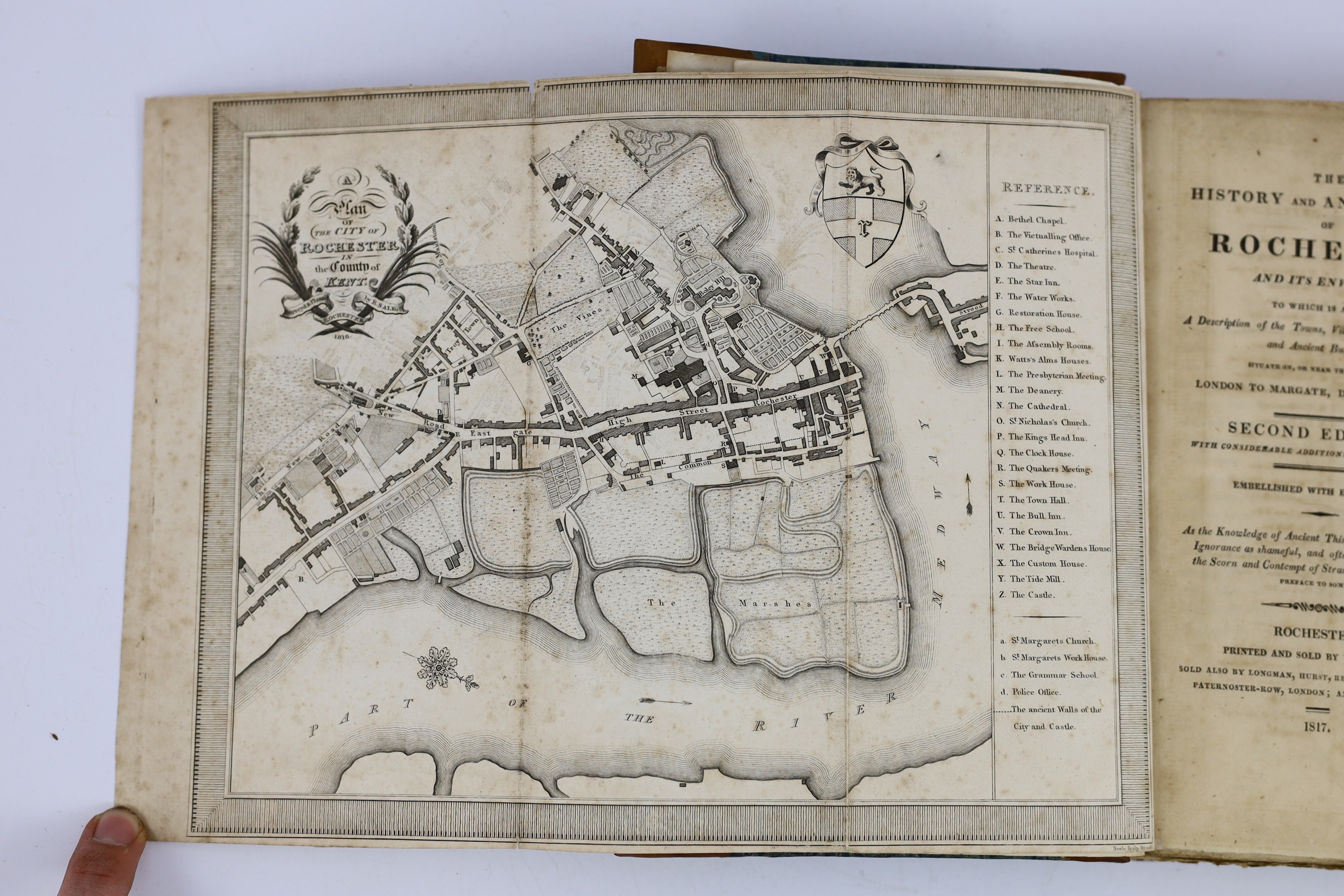 KENT: The History and Antiquities of Rochester and its Environs....2nd edition, with considerable additions and improvements. folded plan and four plates, subscribers list; rebound half calf and marbled boards, uncut. Ro